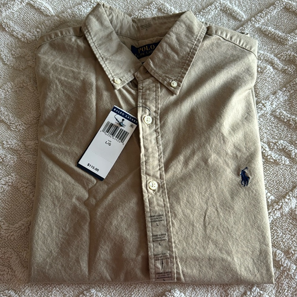 Polo Ralph Lauren Men's L Tan Classic Fit Long Sleeve Shirt NWT